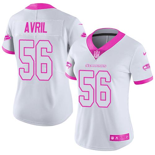 Nike Seahawks #56 Cliff Avril White/Pink Women's Stitched NFL Limited Rush Fashion Jersey - Click Image to Close